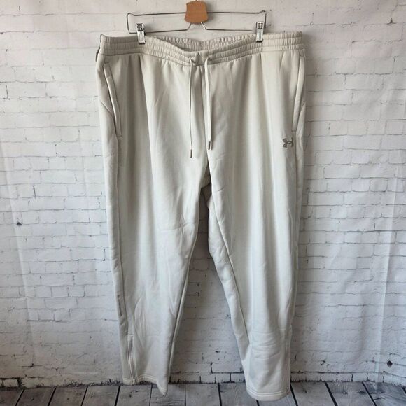 Under Armour Fleece Pro Taper Jogger Sweatpants Mens Size 4XL Cream NEW Zippers - Picture 2 of 11